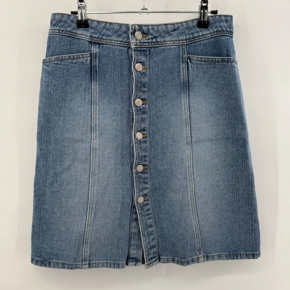 Old Navy Denim Skirt Blue Button Front A-Line Cotton Size 6